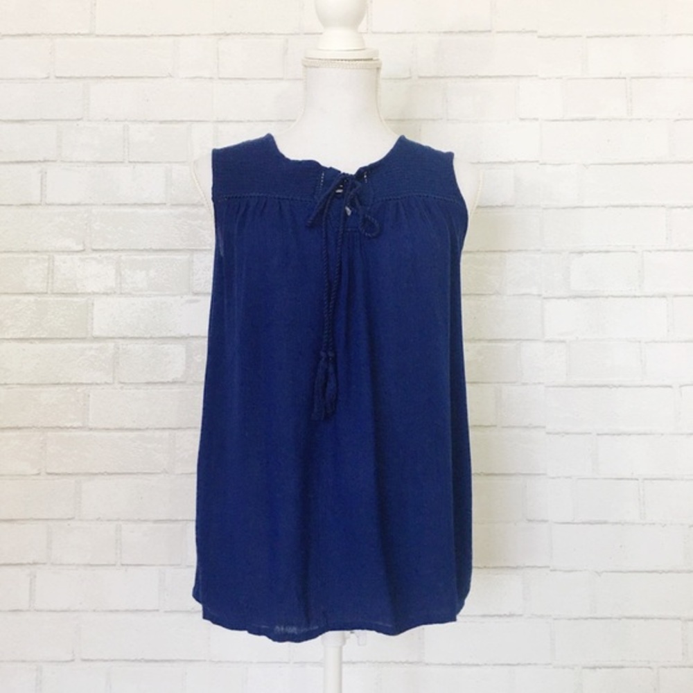 $3/20 Japna Dark Blue Chiffon Lightweight Boho Sleeveless Lace Up Tank Top